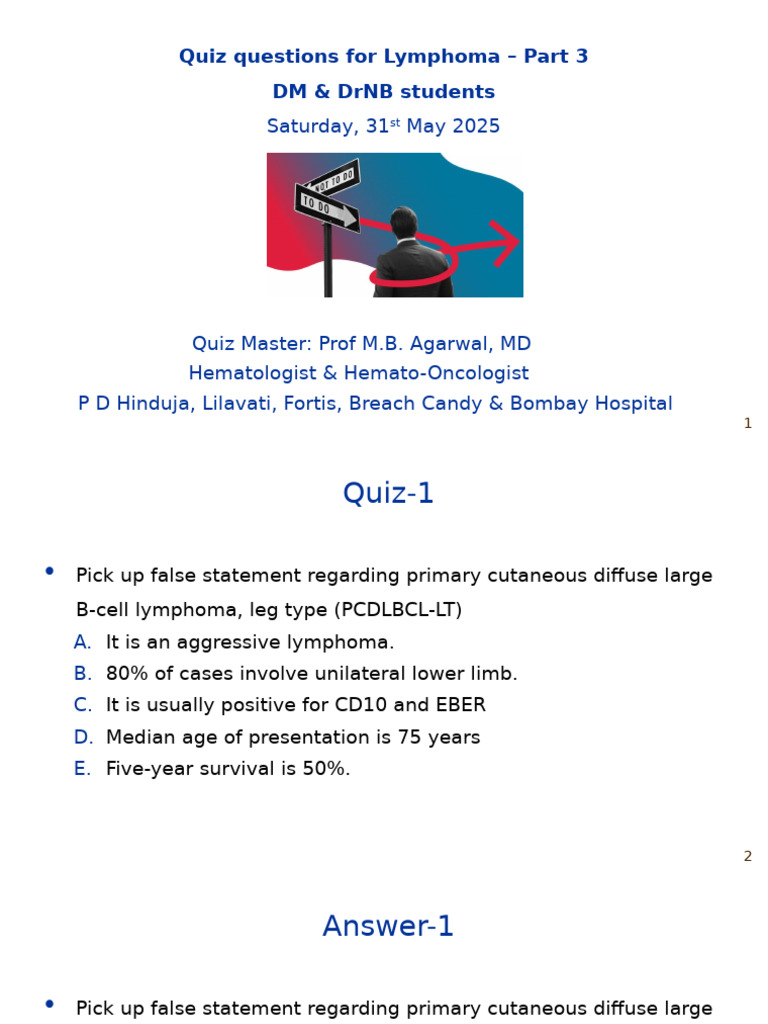Answers - Quiz For Superspeciality DM Students - Lymphoma - 31st May ...