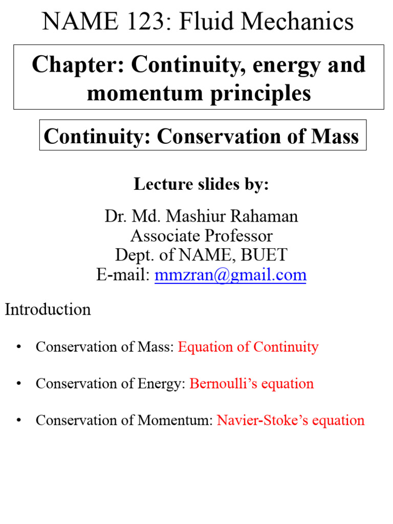 2 lectureConservationOfMass | PDF | Fluid Dynamics | Momentum
