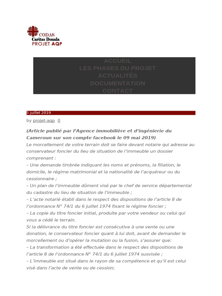 Procédure de morcellement au Cameroun | PDF