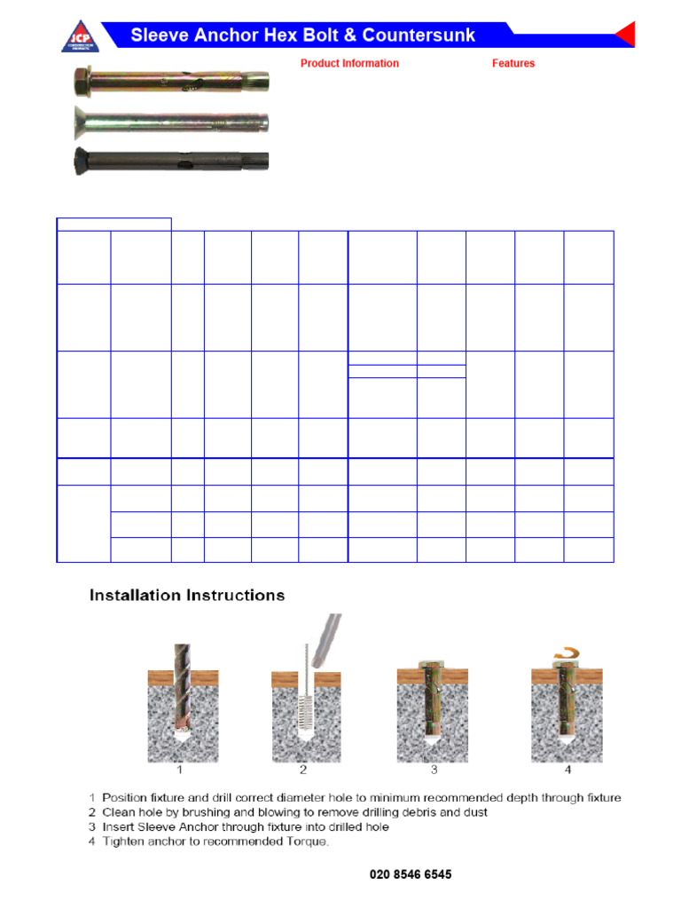 Sleeve Anchor Bolt Datasheet | PDF | Screw | Metalworking