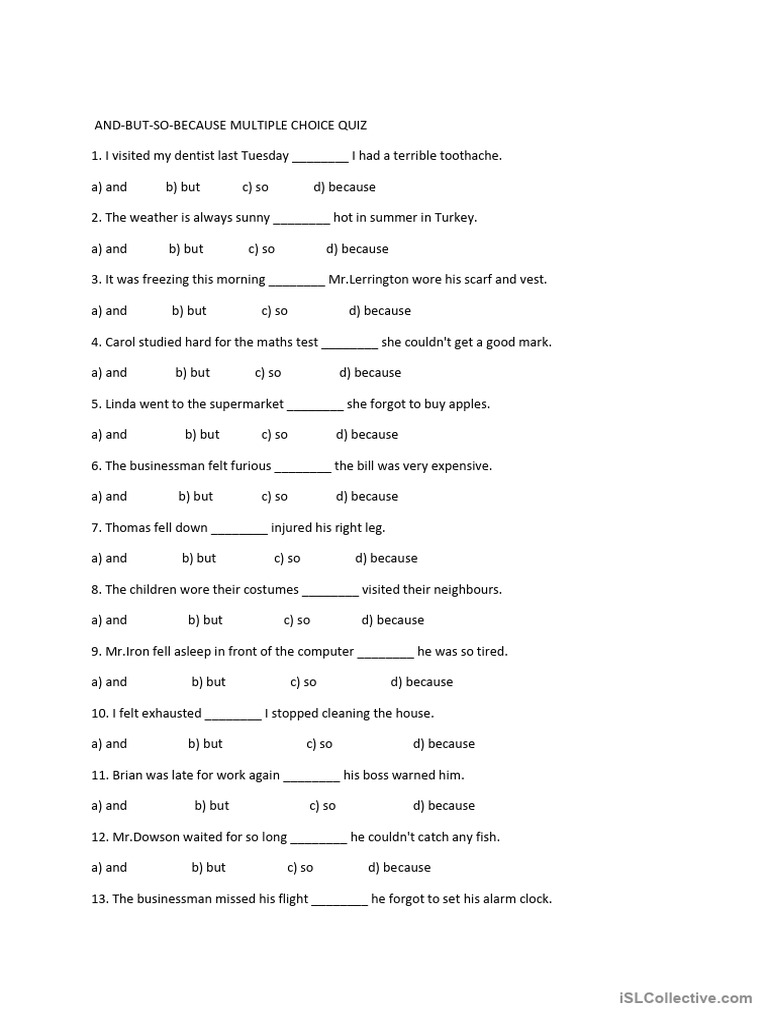 Conjunctions Multiple Choice Quiz | PDF