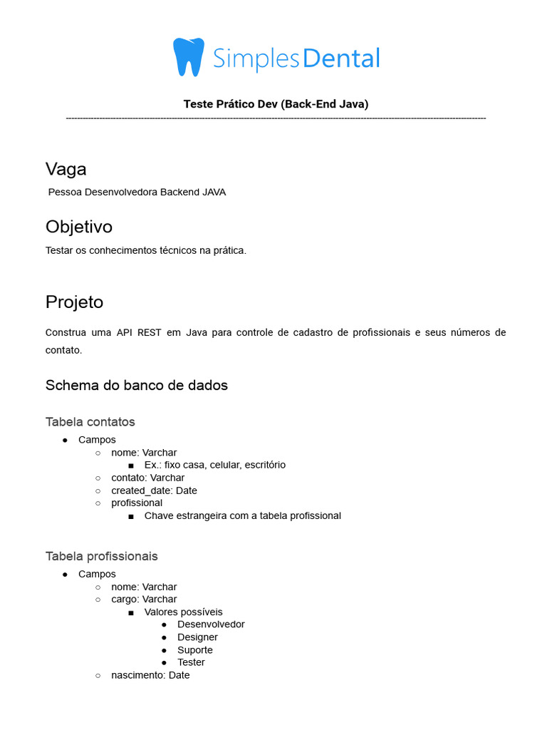 Teste Prático API REST Java Backend | PDF | Java (linguagem de ...
