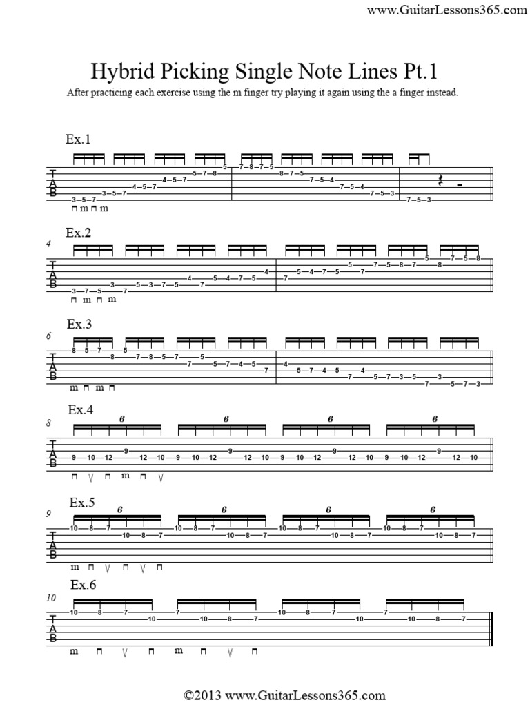 Hybrid Picking Single Note Lines PT 1 | PDF | String Instruments ...