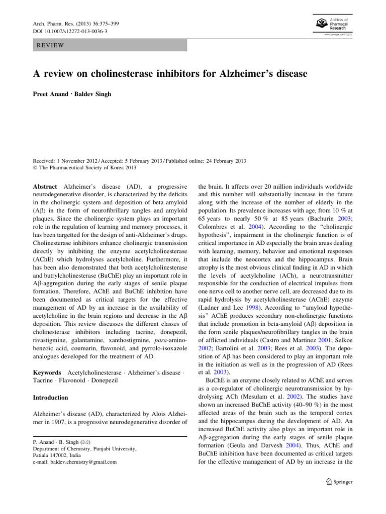 Cholinesterase Inhibitors for Alzheimer's | PDF | Acetylcholine ...