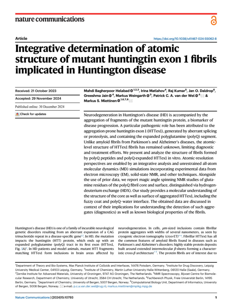 Atomic Structure of HTTex1 Fibrils | PDF | Beta Sheet | Amyloid