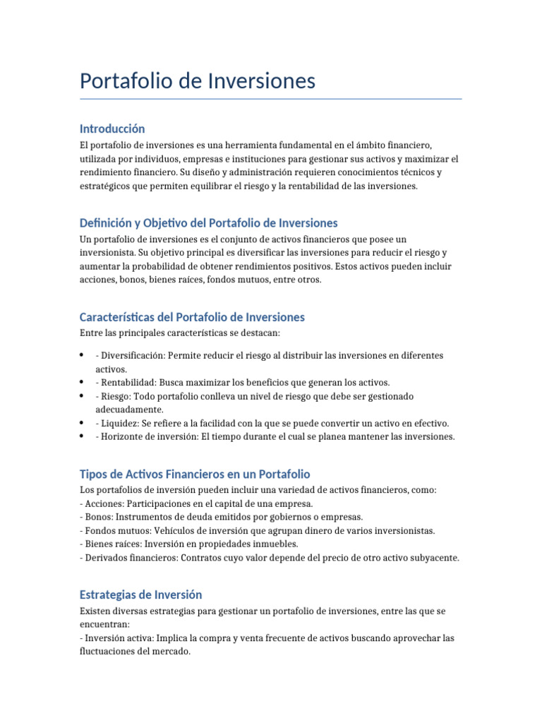 Guía Completa del Portafolio de Inversiones | PDF | Portafolio ...