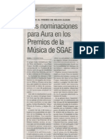 Aura Candidato en Los Premios de La Música de La SGAE. 18 de Diciembre de 2009. Diario Lanza