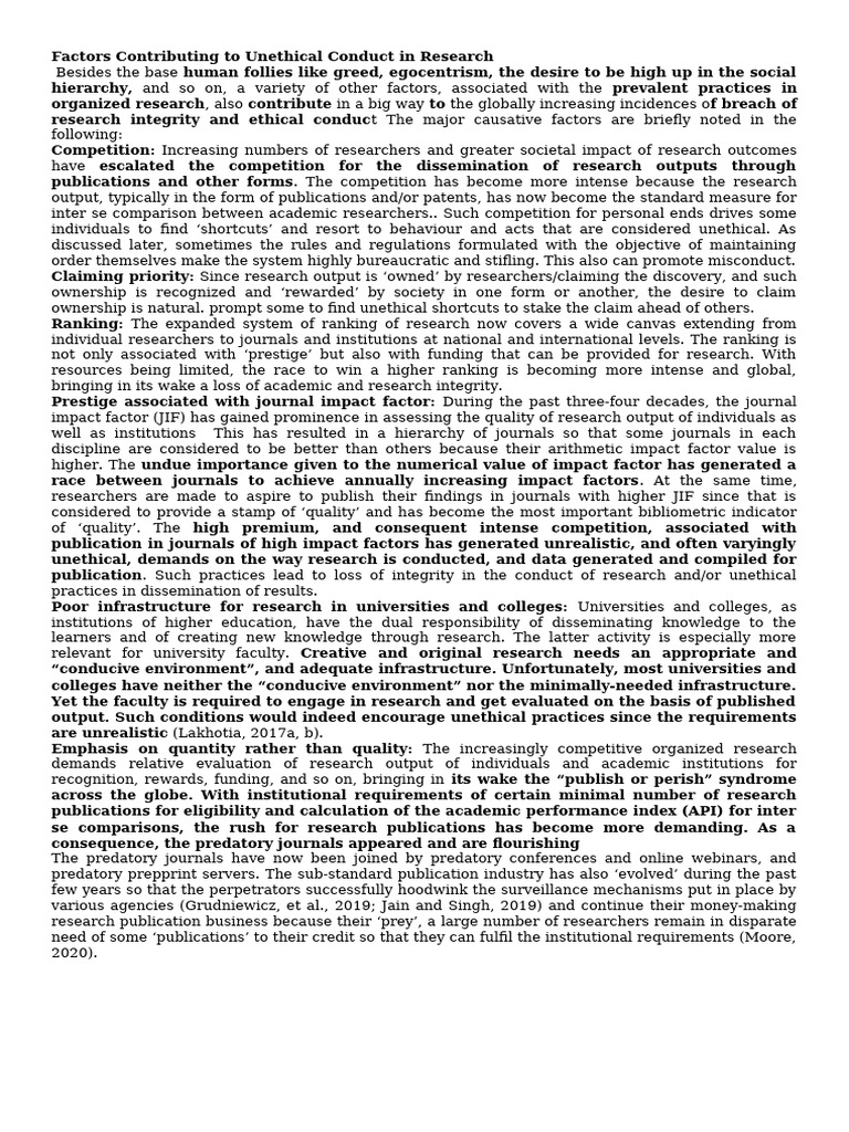 Causes of Unethical Research Practices | PDF