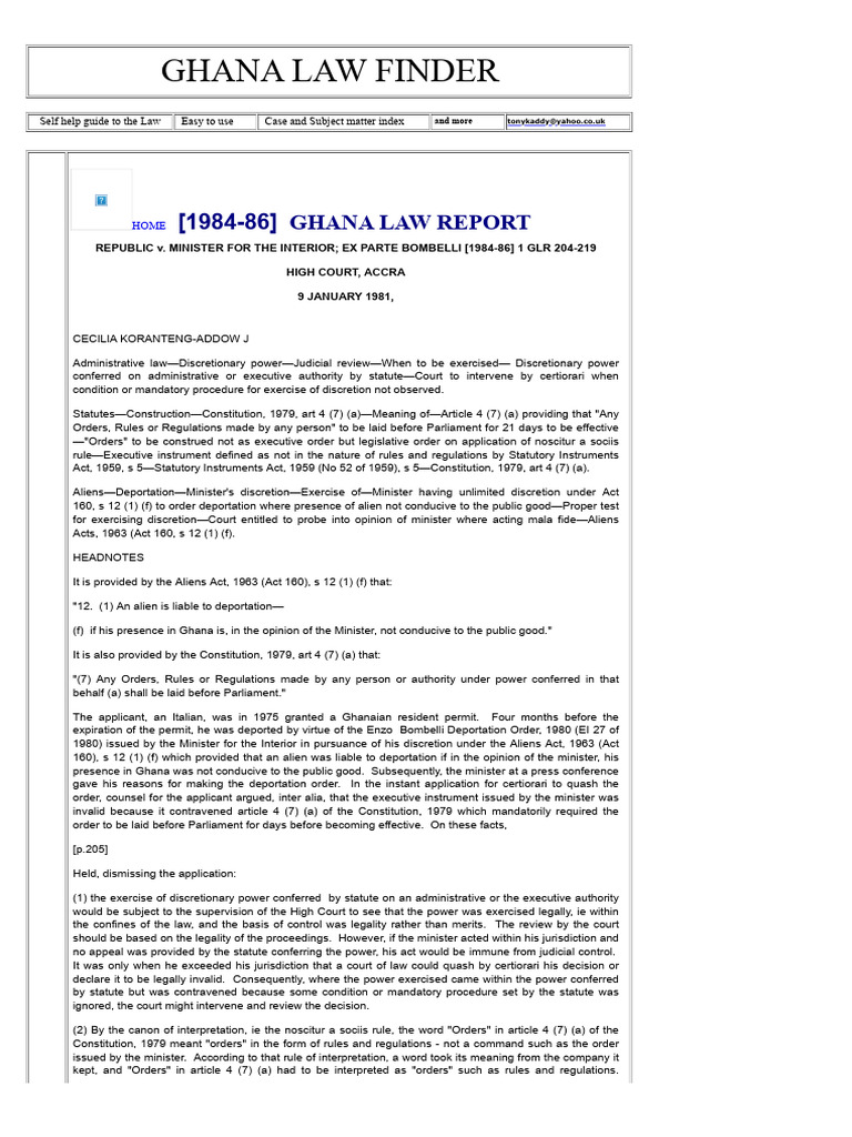 Ghana Law Report: Deportation Case Summary | PDF | Statutory ...