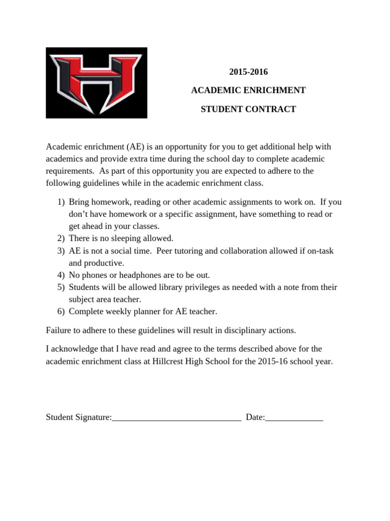 2015-2016 Academic Enrichment Contract | PDF