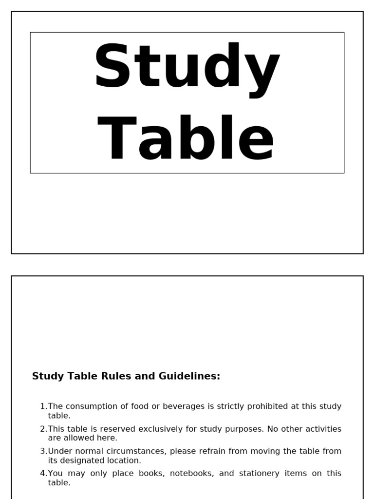 Study Table Rules and Guidelines | PDF