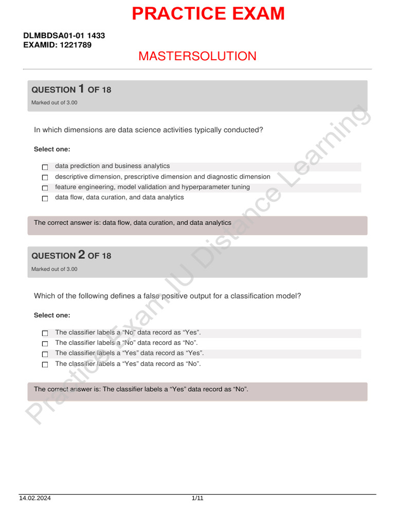 Data Science Practice Exam Guide | PDF | Support Vector Machine ...