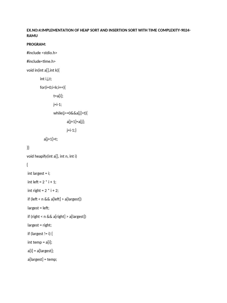 Heap Sort vs Insertion Sort Analysis | PDF