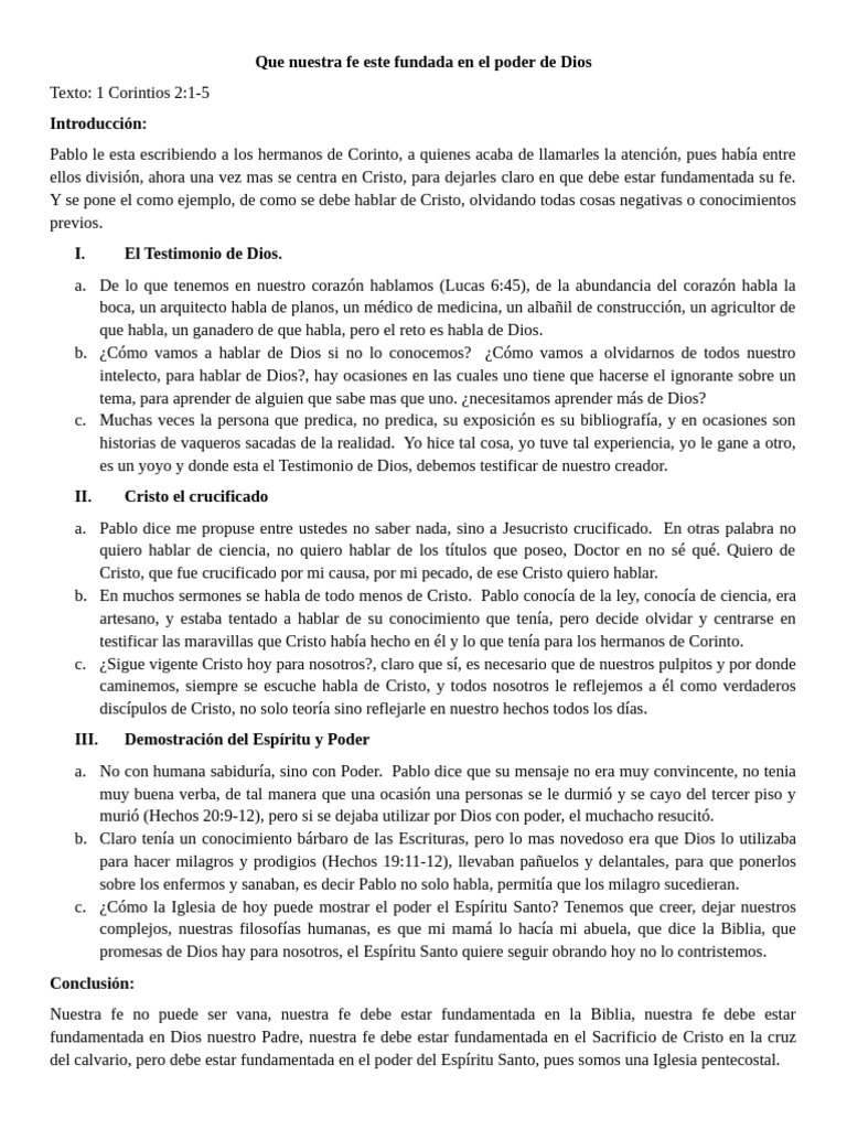 Que Nuestra Fe Este Fundada en El Poder de Dios | PDF | Cristo (título ...