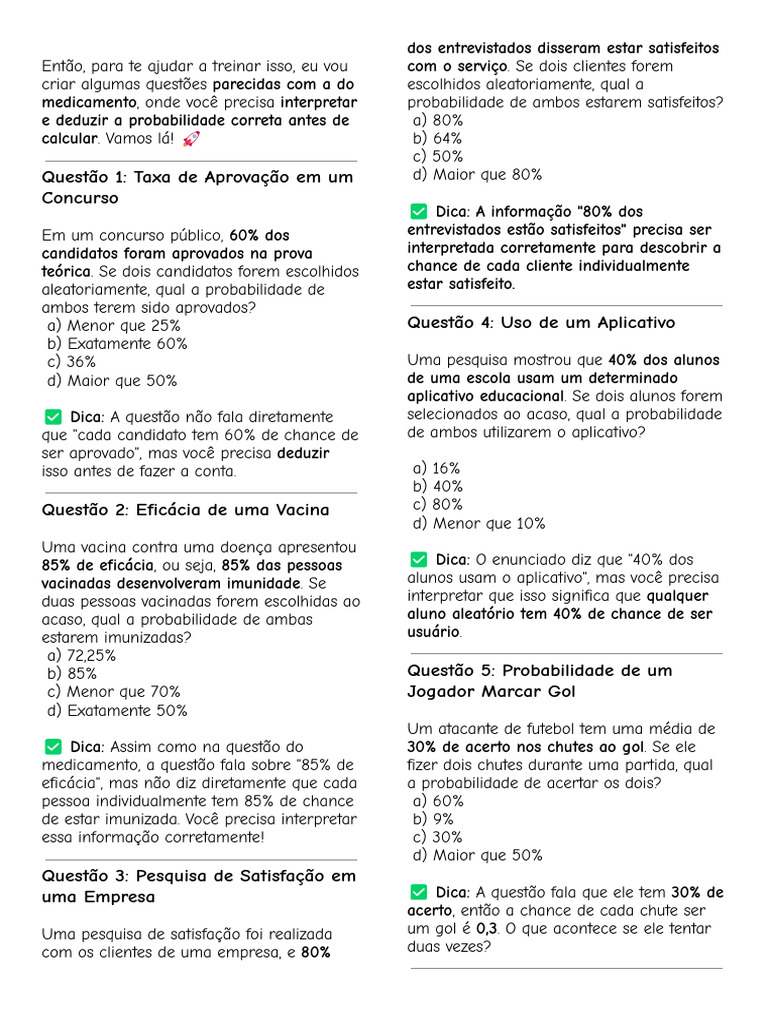 Questões de Probabilidade e Interpretação | PDF | Probabilidade