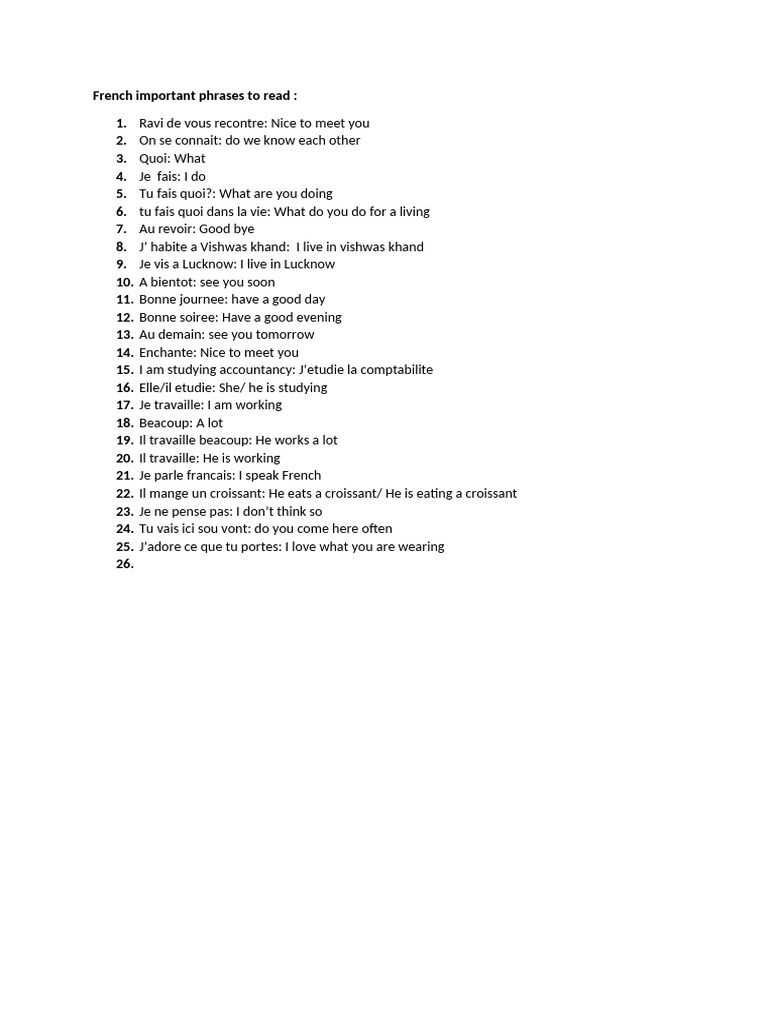 Essential French Phrases for English Speakers | PDF