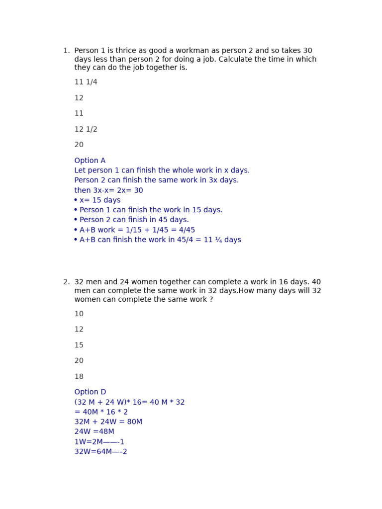 Time and Work Set 19 Solution | PDF
