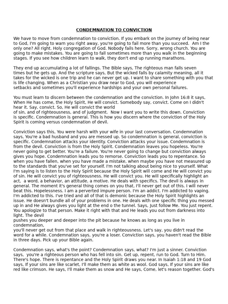 Condemnation To Conviction | PDF | God In Christianity | Satan