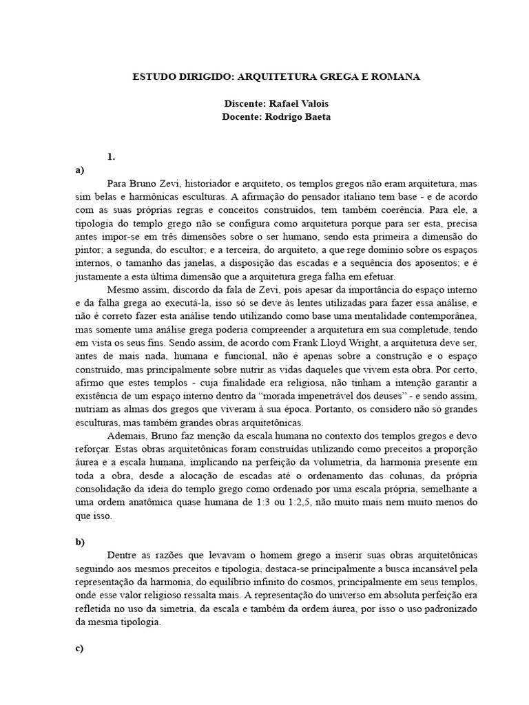 Análise da Arquitetura Grega e Romana | PDF | Roma Antiga | Grécia Antiga