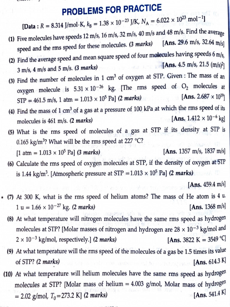 Kinetic Theory Practice Problems | PDF | Mole (Unit) | Materials
