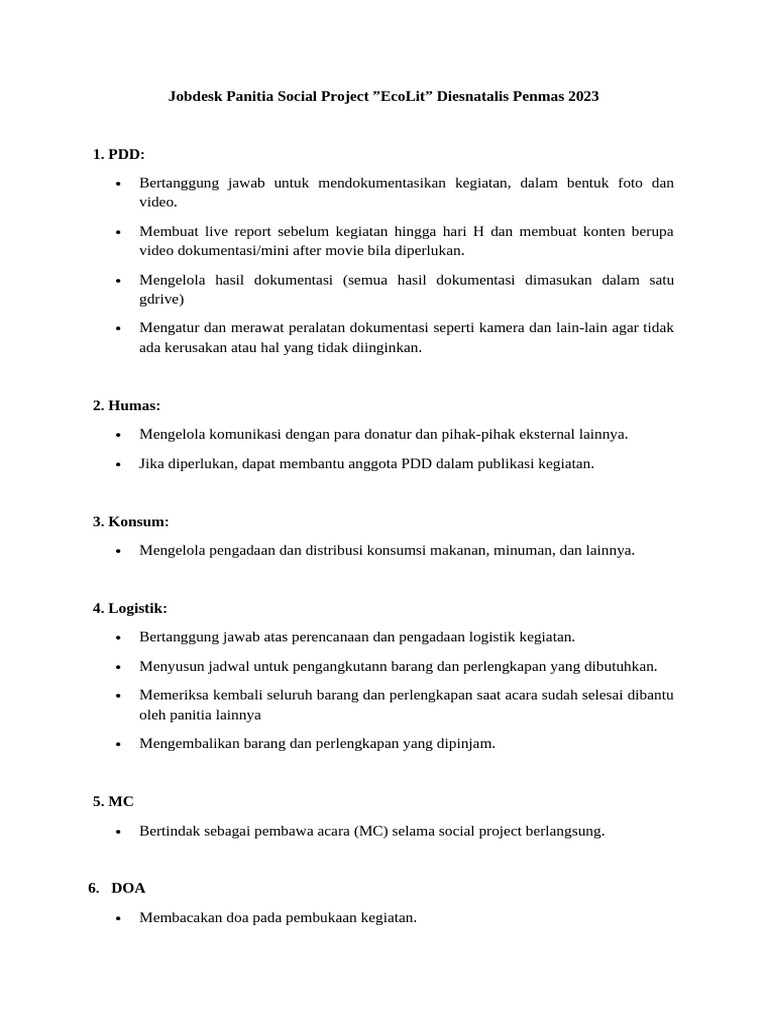 Jobdesk Panitia Social Project 
