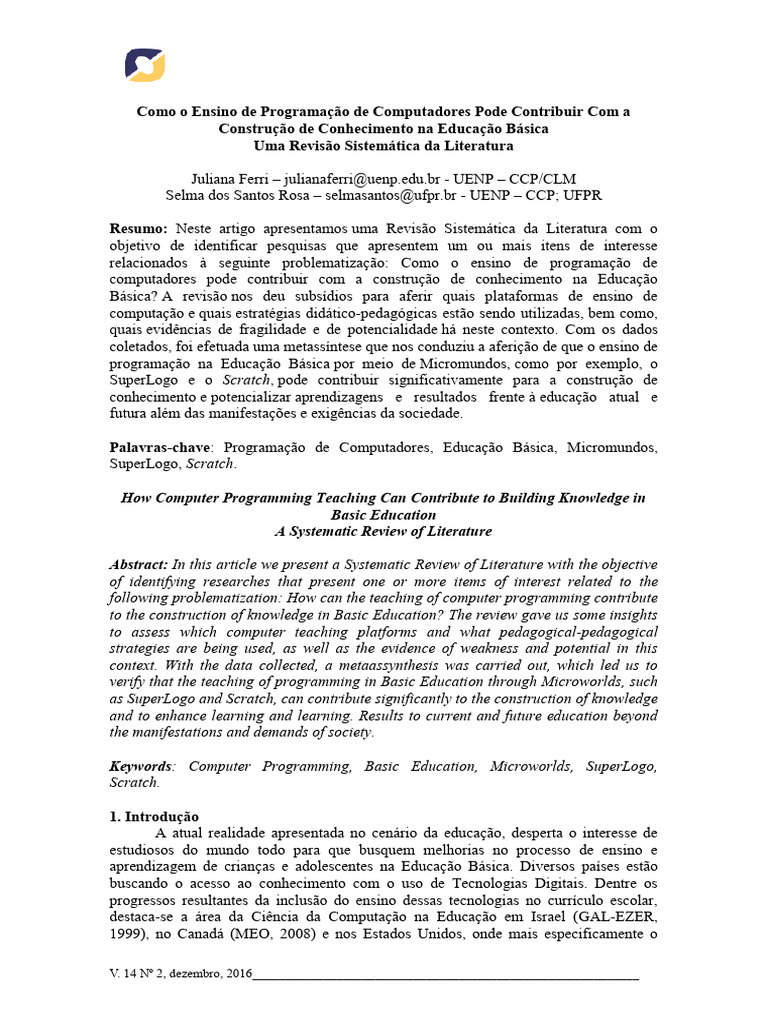 Ensino de Programação na Educação Básica | PDF | Swift (linguagem de ...