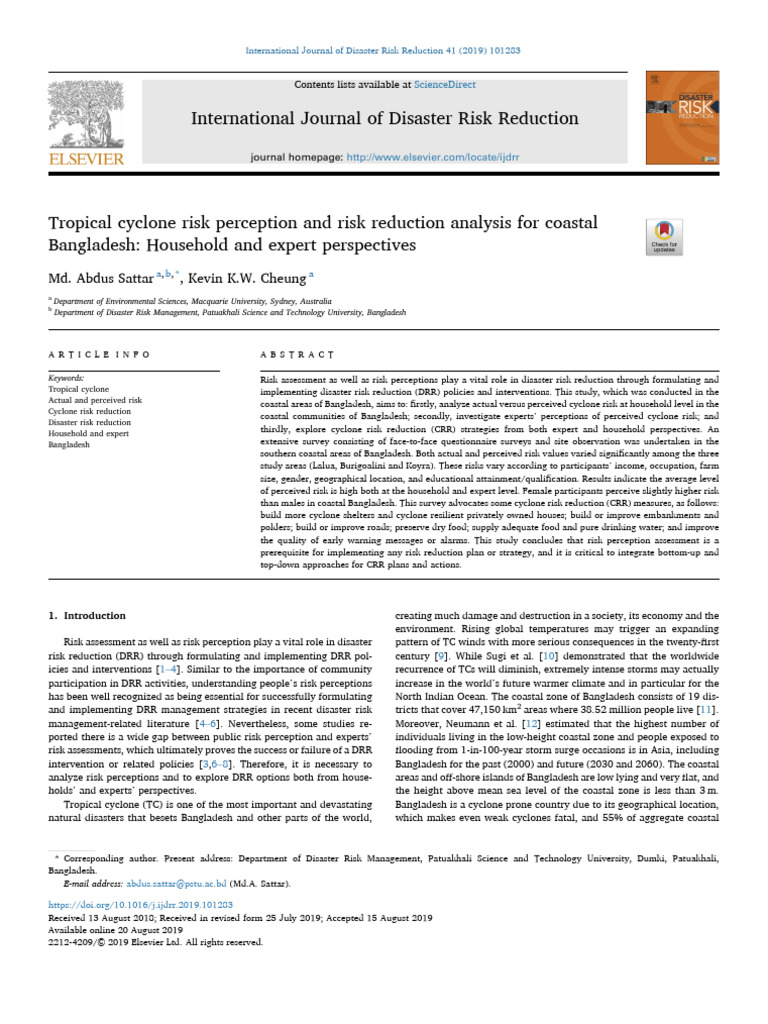 Cyclone Risk Perception in Coastal Bangladesh | PDF | Hazards | Risk