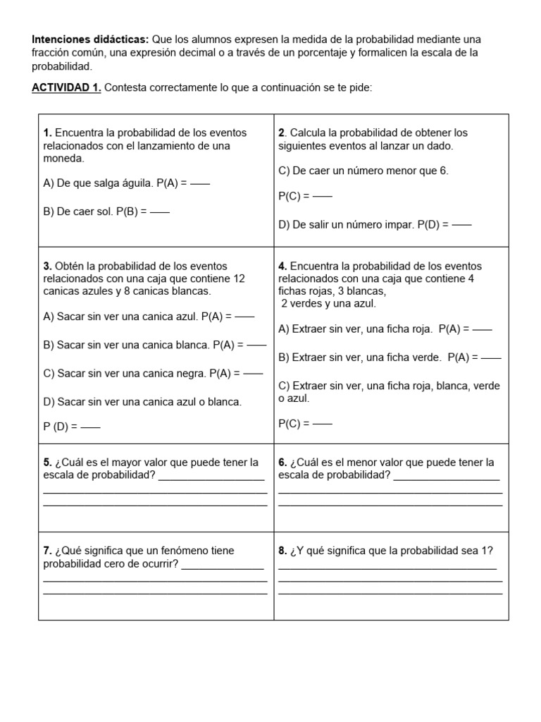 Actividad 1 - Probabilidad Eventos Mutuamente Excluyentes | PDF ...