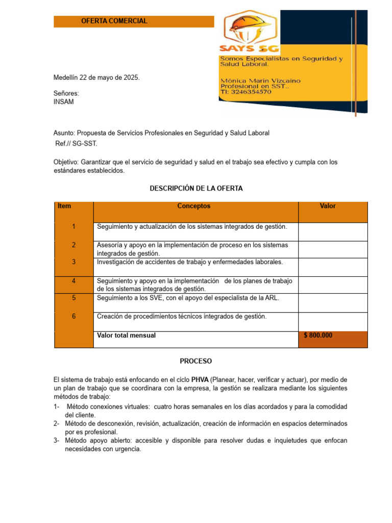 Oferta Servicios Profesionales Insam | PDF | Seguridad y salud ...