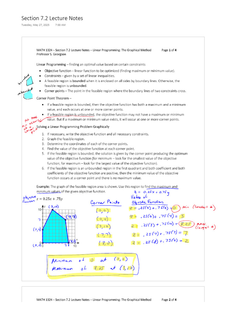 Section 7.2 Lecture Notes - Completed | PDF