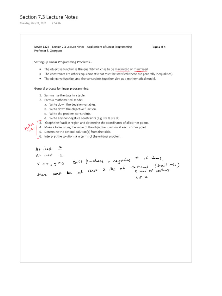 Section 7.3 Lecture Notes - Completed | PDF
