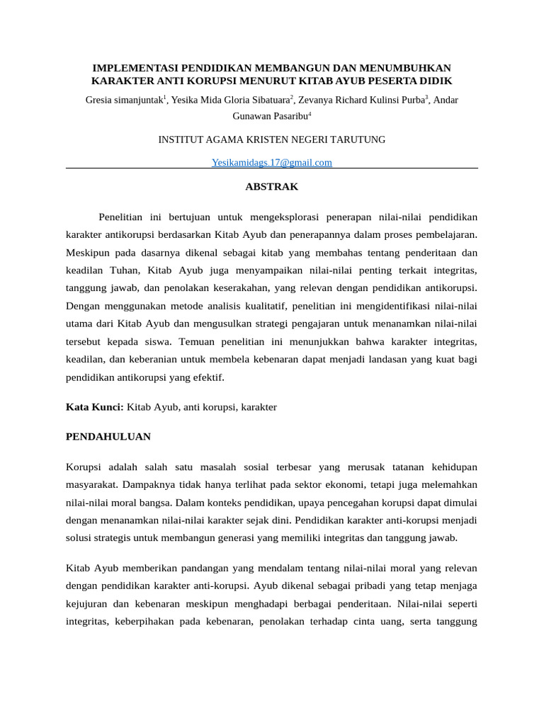 Pendidikan Karakter Anti Korupsi dari Kitab Ayub | PDF
