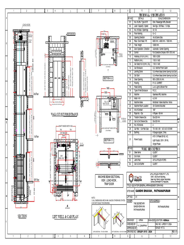 MRL Elevator General Arrangement Drawing | PDF | Elevator | Door
