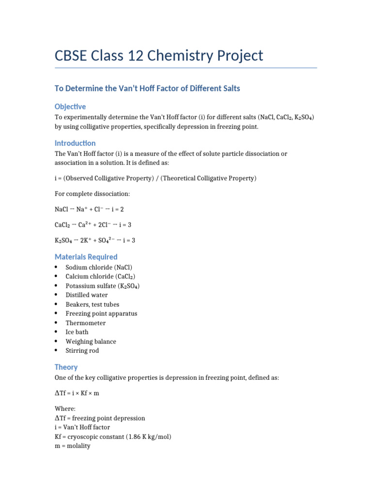 Van't Hoff Factor of Salts Experiment | PDF | Sodium Chloride | Salt ...