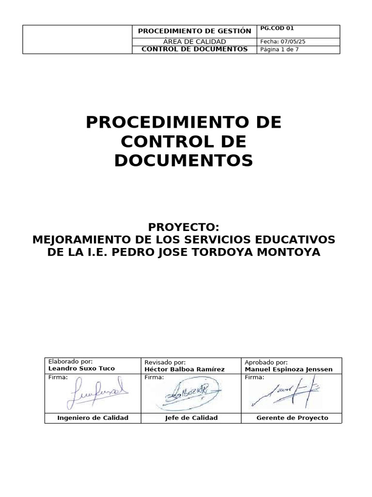 Procedimiento de Control de Documentos SGC | PDF | Sistema de manejo de ...