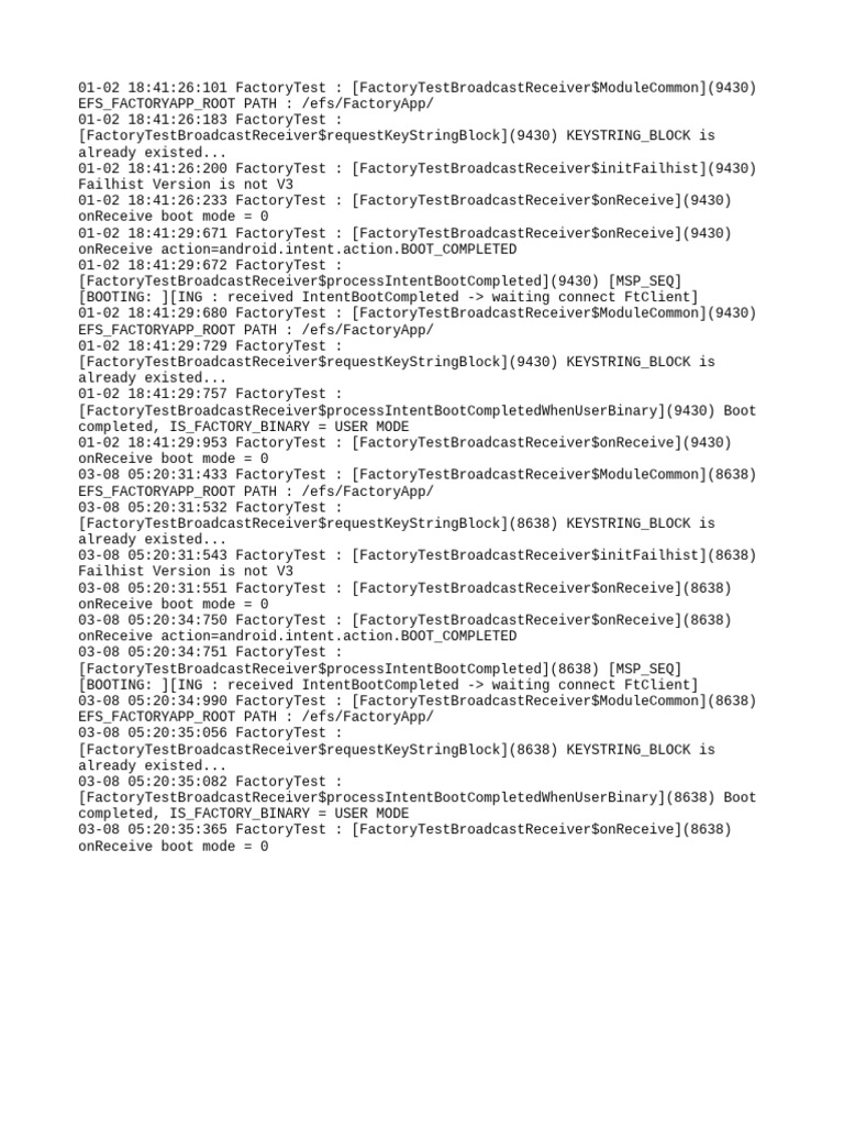 Factory Test Boot Receiver Logs | PDF | Software | System Software