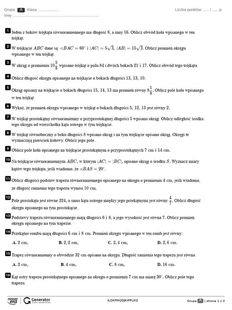 Planimetria kl2 Zadania Powtórzeniowe | PDF