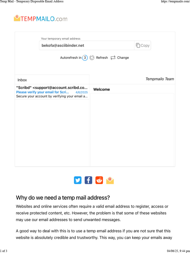Temp Mail - Temporary Disposable Email Address | PDF | Email | Network  Service