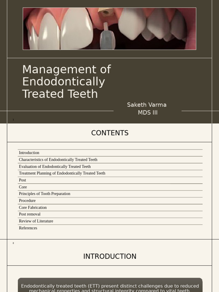 Endodontically Treated Teeth Management Guide | PDF | Dentin ...