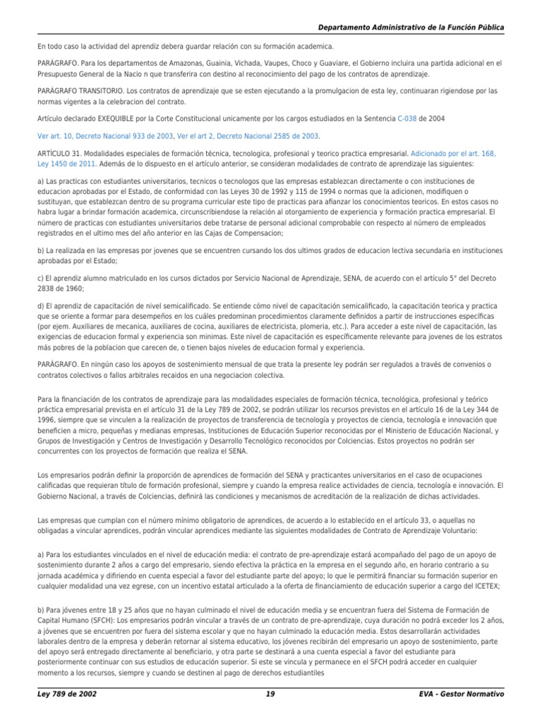 Ley 789 de 2002 01 | PDF | Educación vocacional | Business