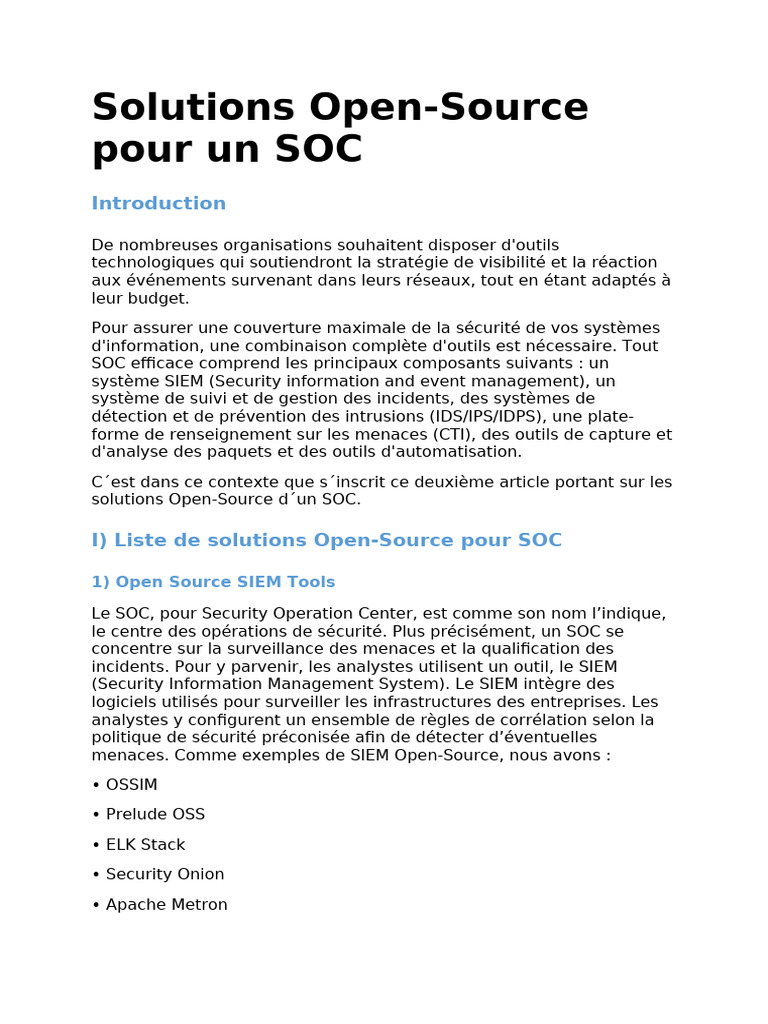 Solutions Open-Source pour un SOC | PDF | Informatique | Informatique