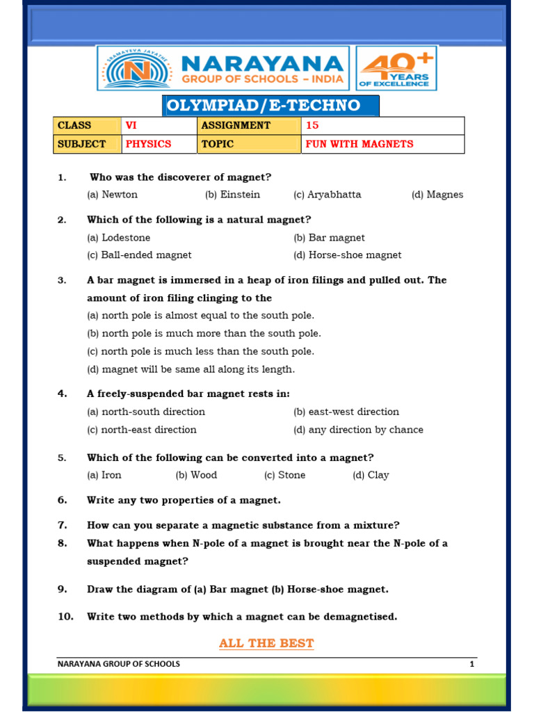 Cbse Vi Physics Assignment-15. | PDF