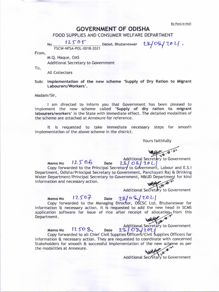 NewScheme Supply Dry Ration Migrant Labourers Workers28082021 | PDF