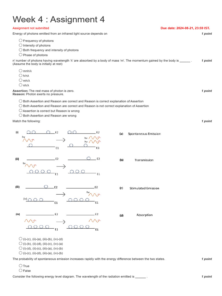 Introduction To Photonics - Week 4 - Assignment 4 | PDF | Photon | Light