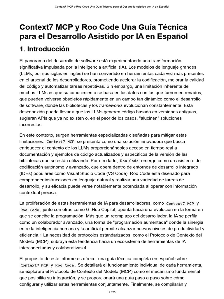 Guía Técnica: Context7 MCP y Roo Code | PDF | Inteligencia (IA) y ...