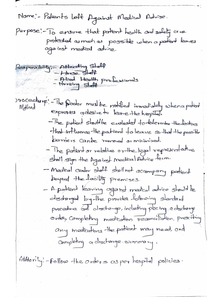 Patients Left Against Medical Advice | PDF