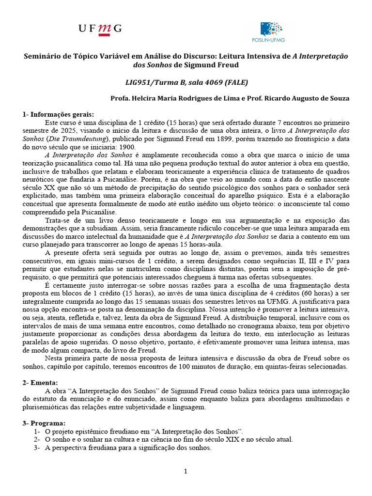 A Interpretação dos Sonhos - Poslin 2025-1 Atualizado (1) | PDF ...