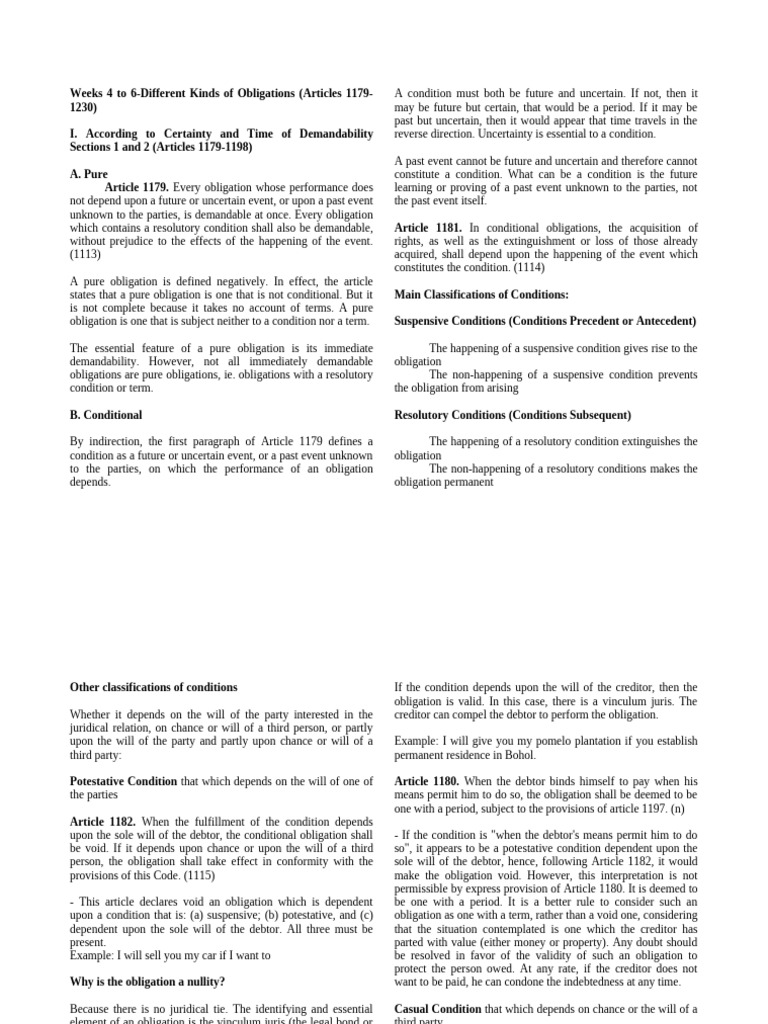 Types of Obligations: Conditional vs. Pure | PDF | Breach Of Contract ...