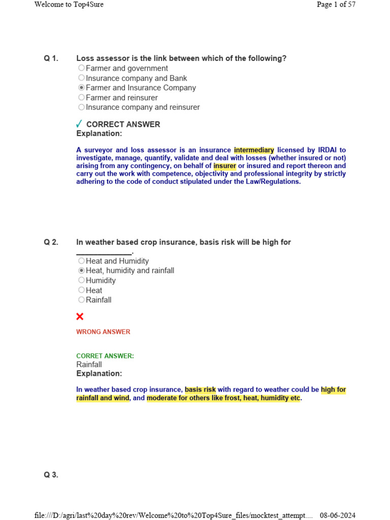 Agricultural Insurance Concepts Explained | PDF | Reinsurance | Insurance