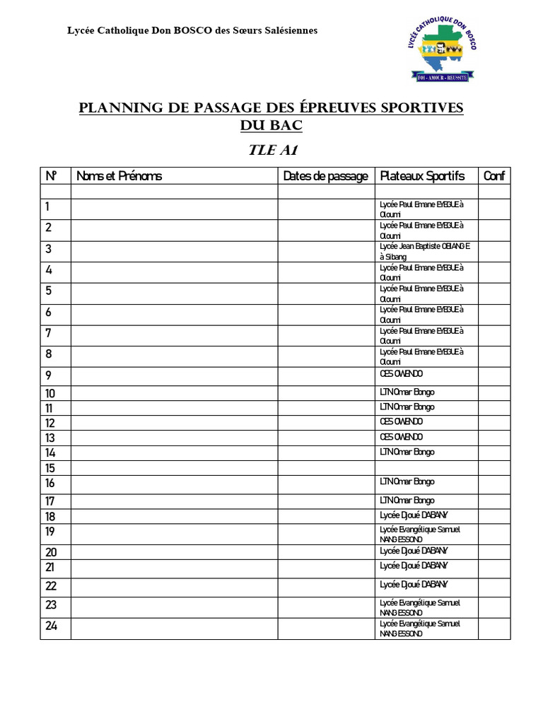 Planning des Épreuves Sportives BAC 2025 | PDF | Ordres et sociétés ...